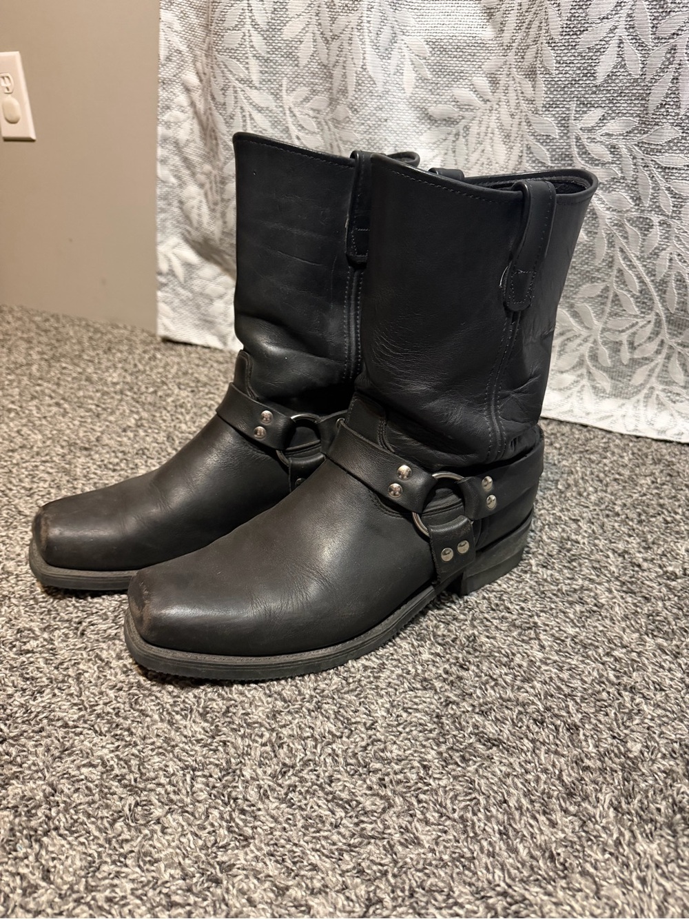 Men's Black Double-H Leather Harness Boots